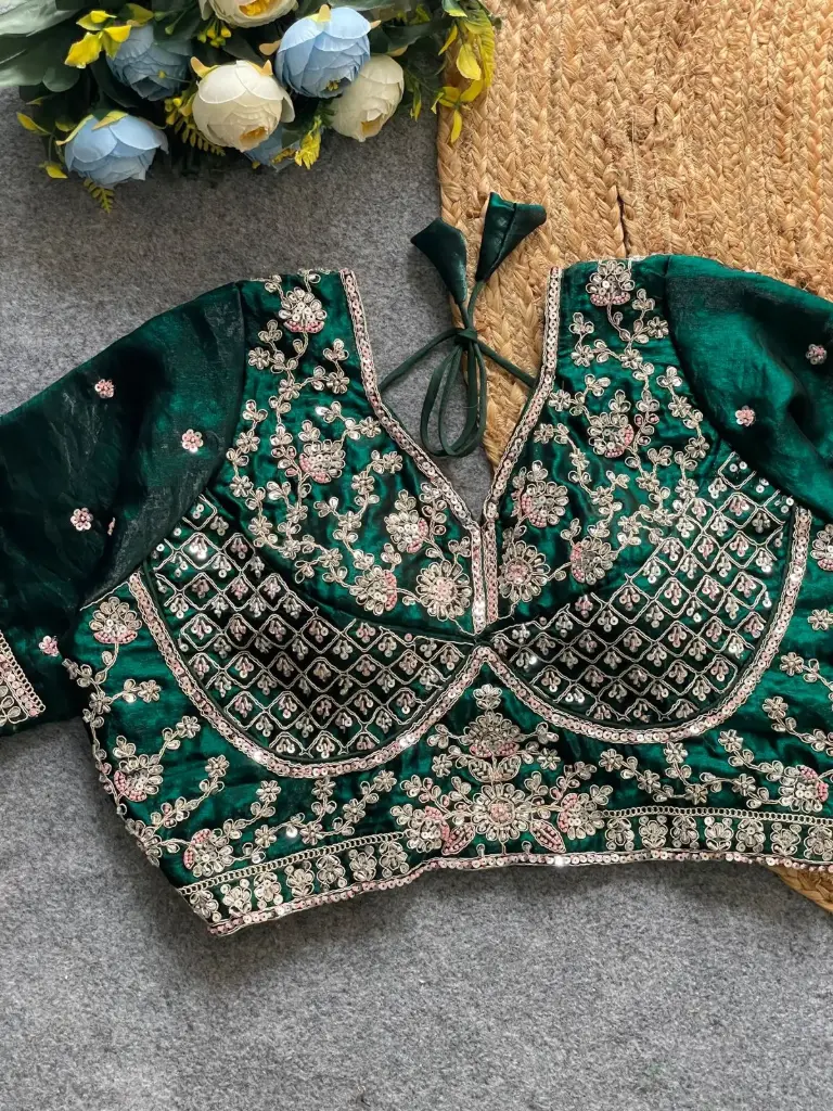 Exquisite Designer-Inspired Embroidered Blouse (Green)