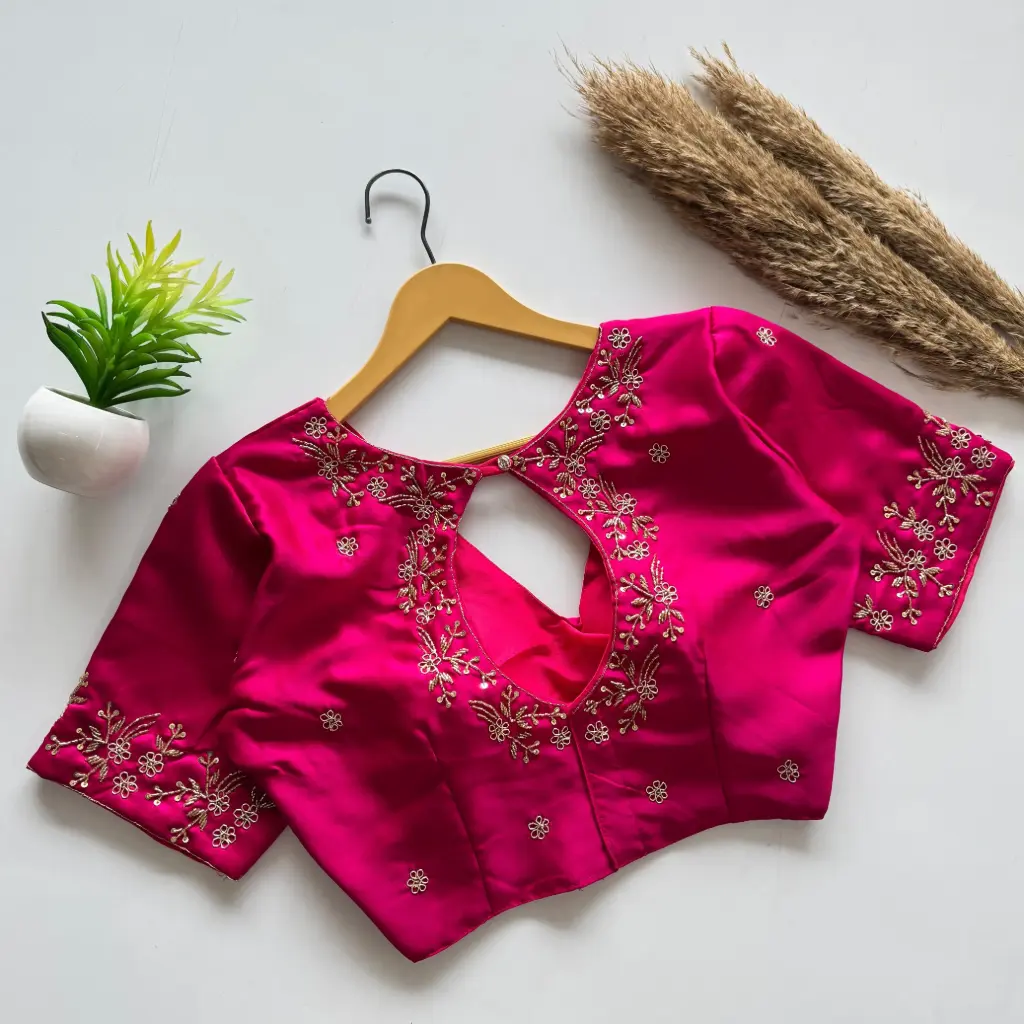 Festival Season Special – Designer Handwork Saree Blouse (Shocking Pink)