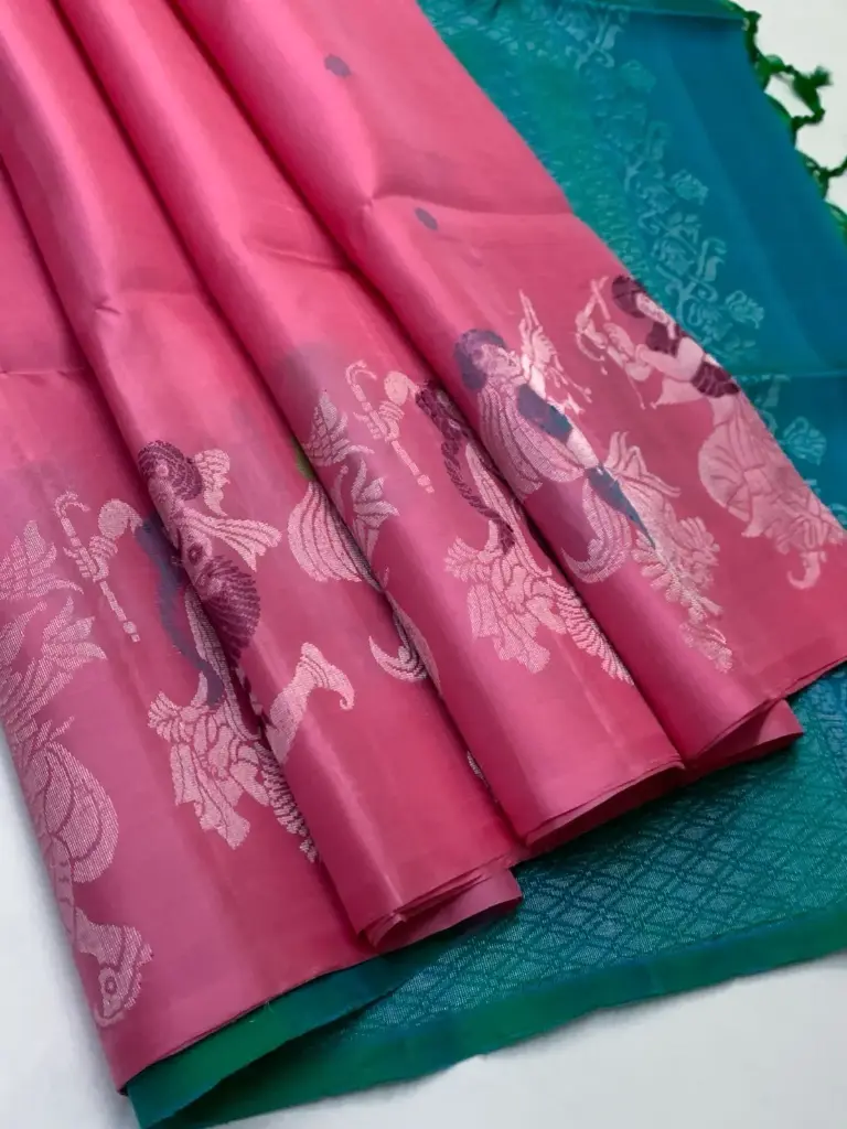 Pure Handloom Double Warp Soft Silk Saree (Light Pink)