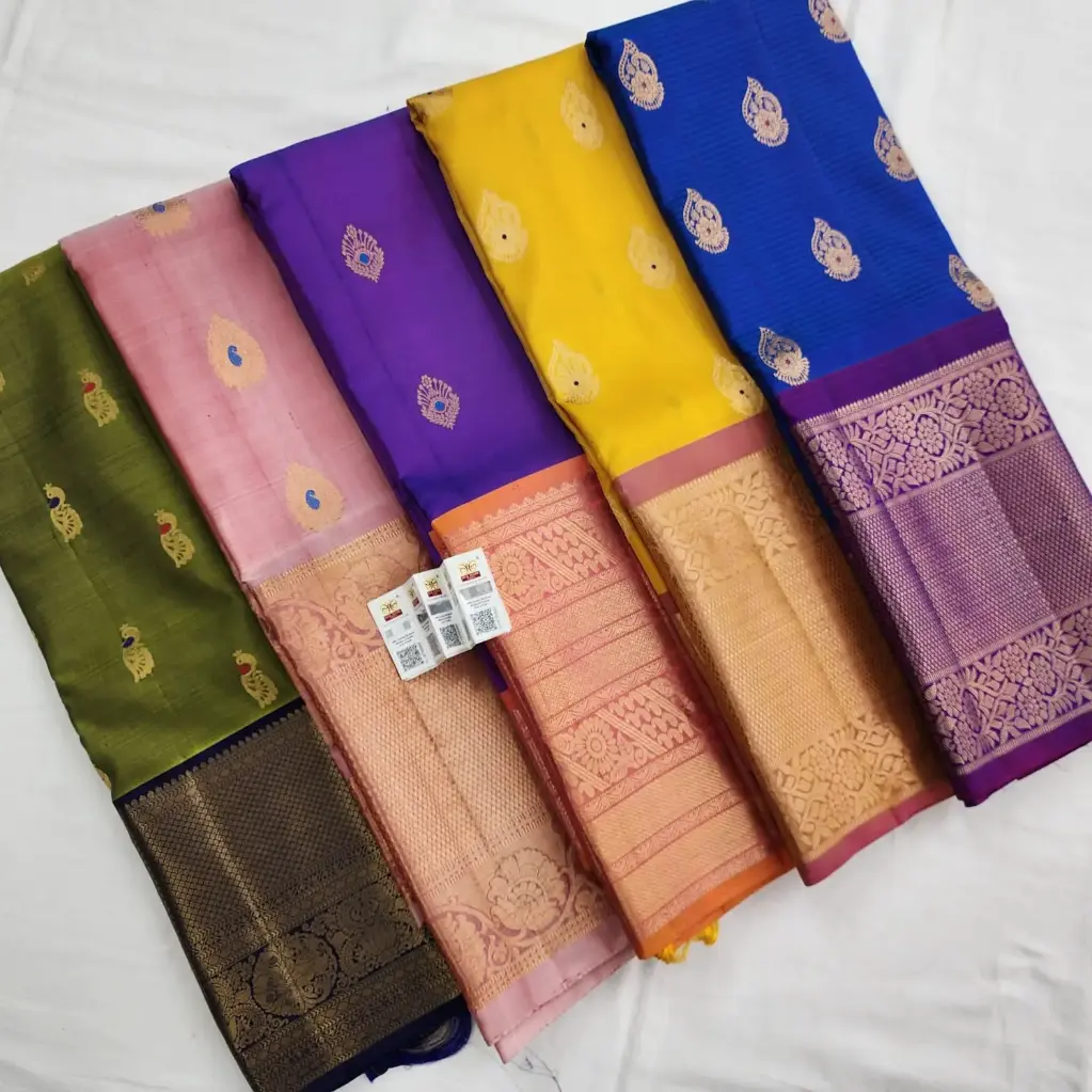 Kanchipuram Pure Fancy Meenakari Butta Silk Saree (Light Pink)