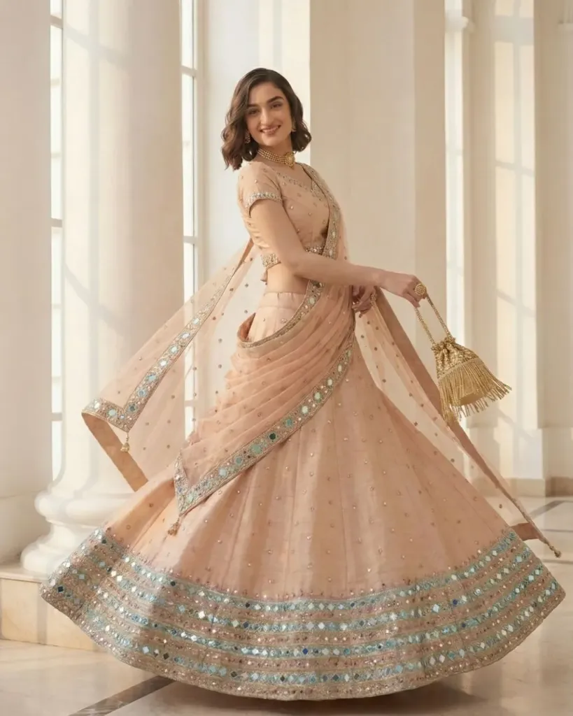 Mirror Work Silk Lehenga Set - Ready to Ship