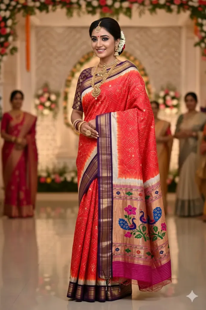 Pure Silk Paithani & Bandhani Fusion