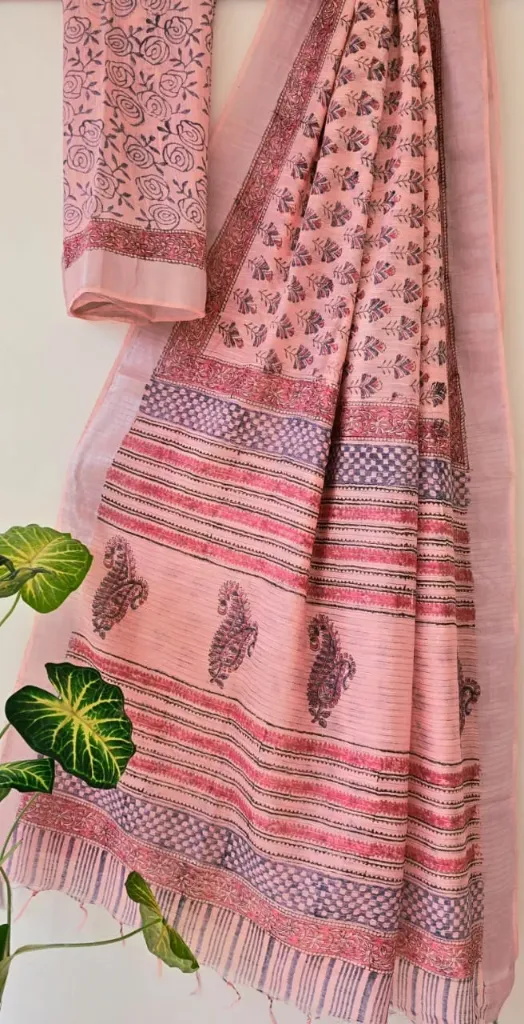 Exclusive Summer Hand Block Printed Tissue Silk Saree