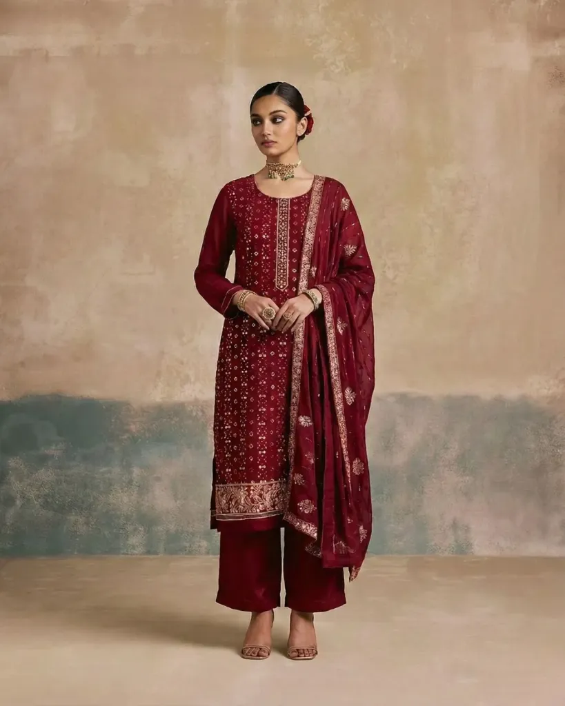 Embroidered Georgette Top Set with Khatli Work