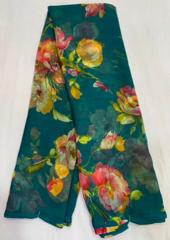 Exclusive Fresh Floral Daily Wear Chiffon Sarees (Teal)