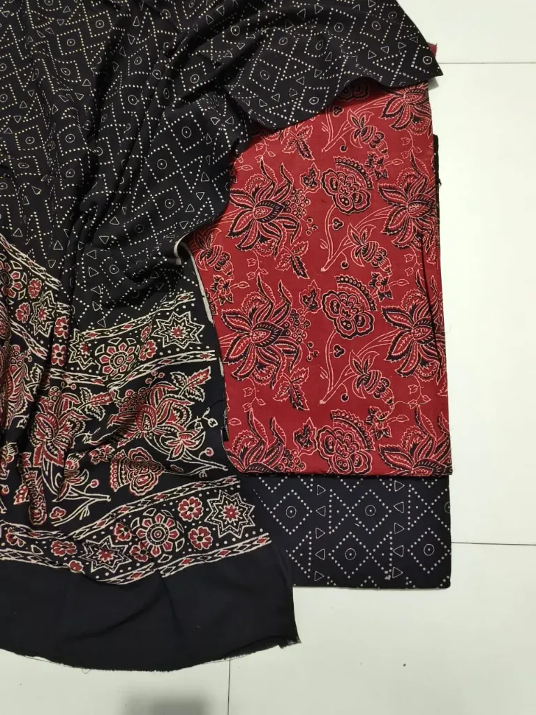 Natural Dyes Ajrakh Handblock Printed Cotton 3 Piece Suit (RB 1)