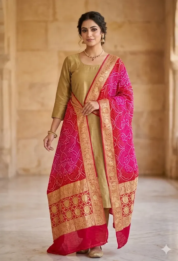 Pure Banarasi Nimzari Rai Bandhej Dupatta