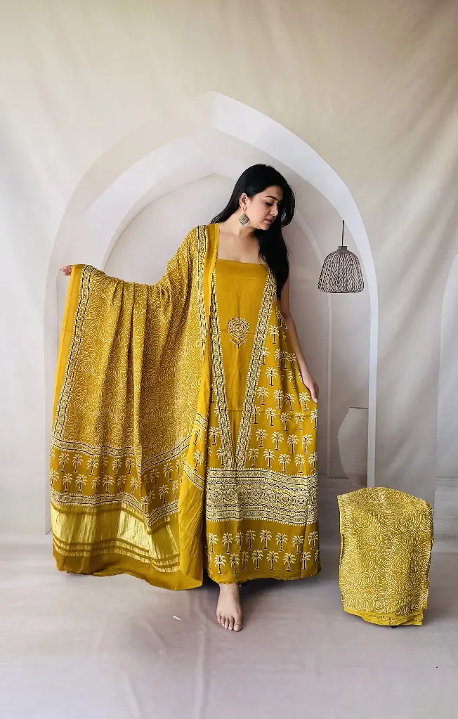 Ajrakh Modal Silk Dress Materials