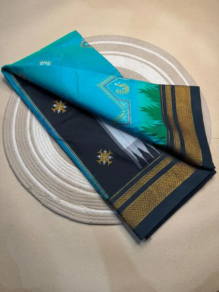 Kasuti Work Ilkal Saree (Light Blue)
