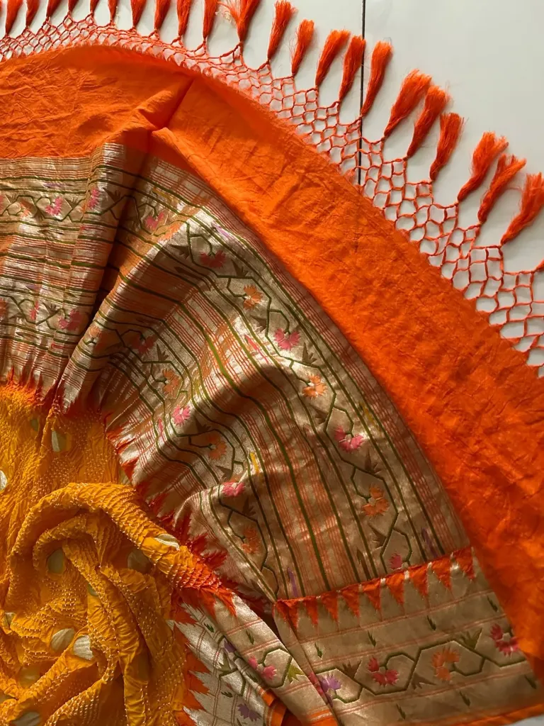 Woven 4D Paithani Bandhej Dupatta (Orange)