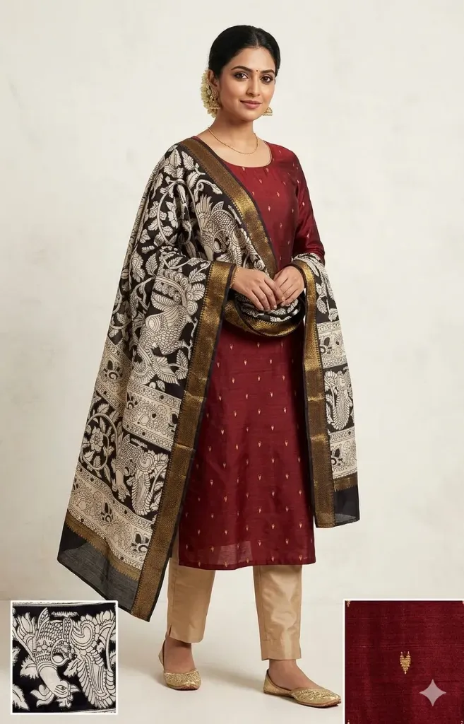 Raw Silk Suit with Kalamkari Dupatta