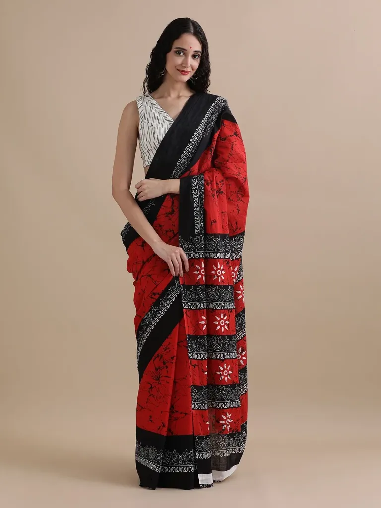 Bagru Block Print Mulmul Sarees