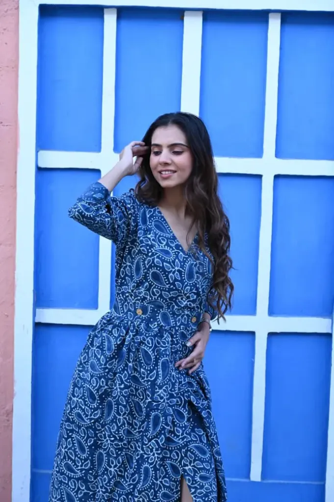 Bagru Printed Angrakha Long Dress