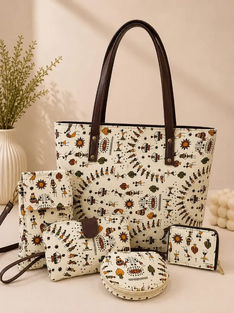 New Traditional Kantha 5‑Piece Combo (Beige - Warli)