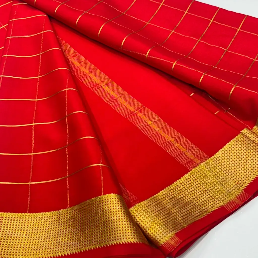 Pure Mysore Silk Saree with Heavy Jaal Border (Red)