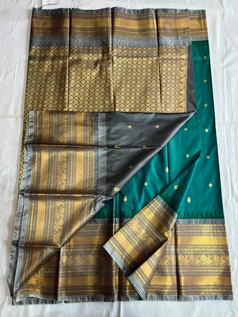 Semi Gadwal Saree with Big Border (Teal)