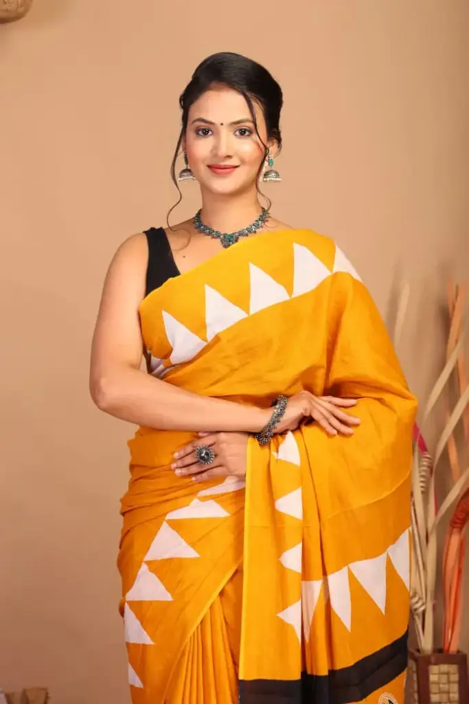 Handblock Printed Pure Cotton Sarees (Mustard)