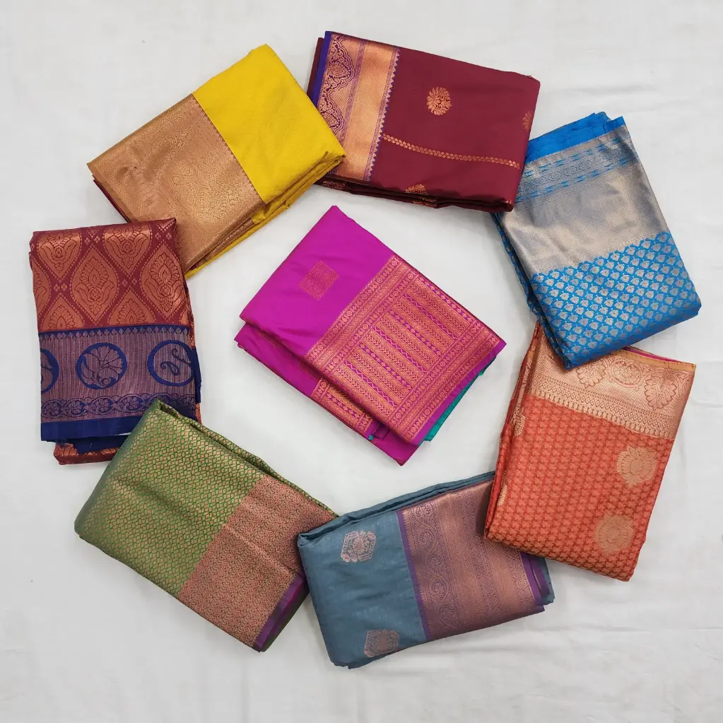 Kanchipuram Blended Soft Silk Sarees (Orange)