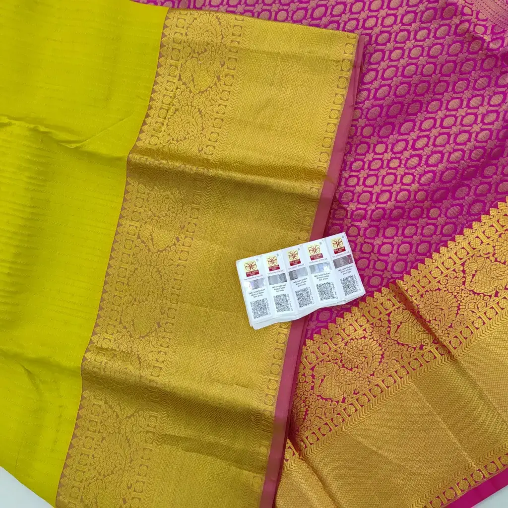 Kanchipuram Pure Wedding Bridal Silk Sarees (Yellowish Green)