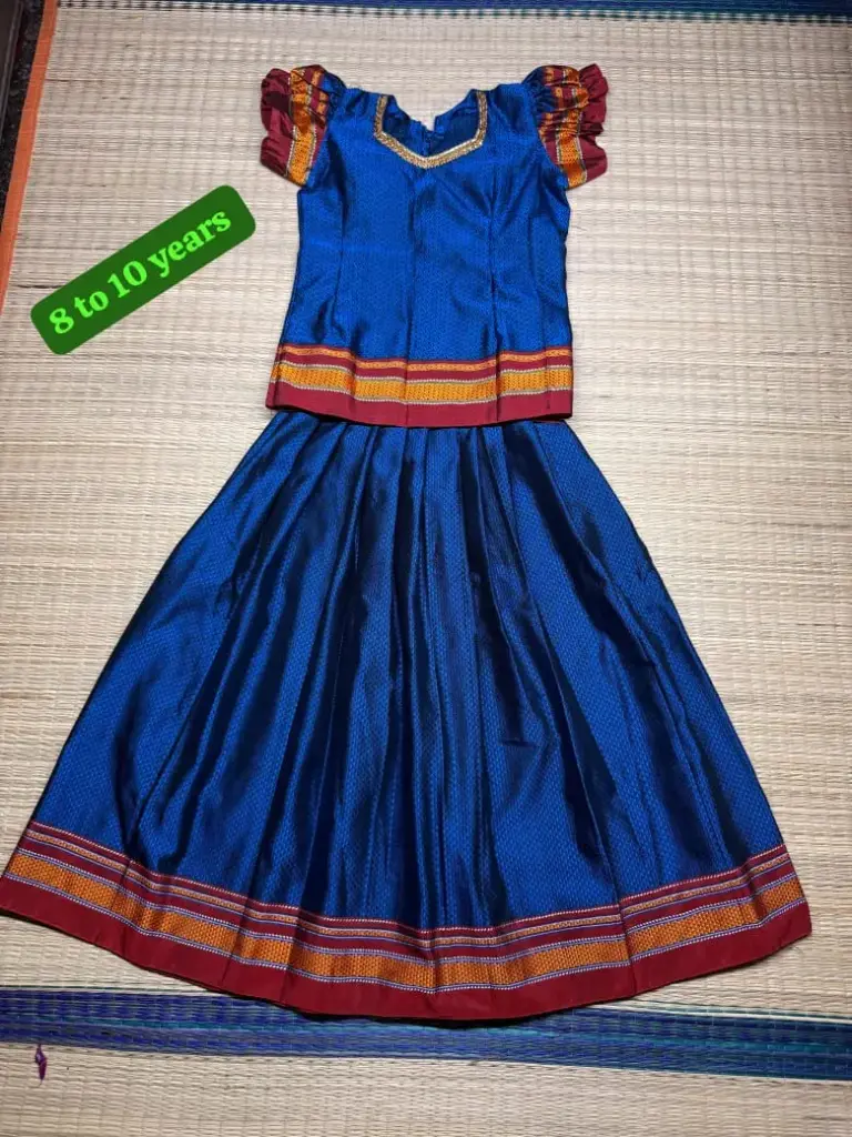 Ilkal Lehenga for Girls (8/9 - 10 yrs) (Blue 8 - 10 yrs)