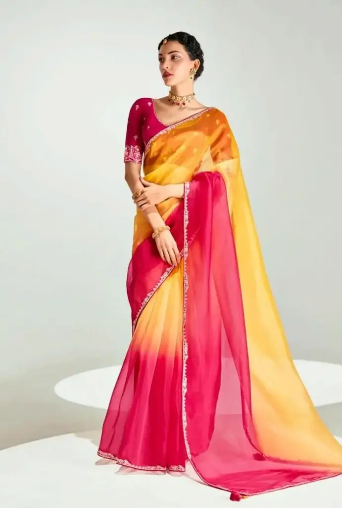 Fancy Tissue Designer Sarees (Yellow-Orange)