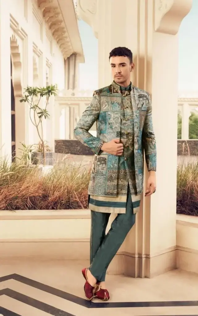 Smooth PV Silk Sherwani (Teal, 38)