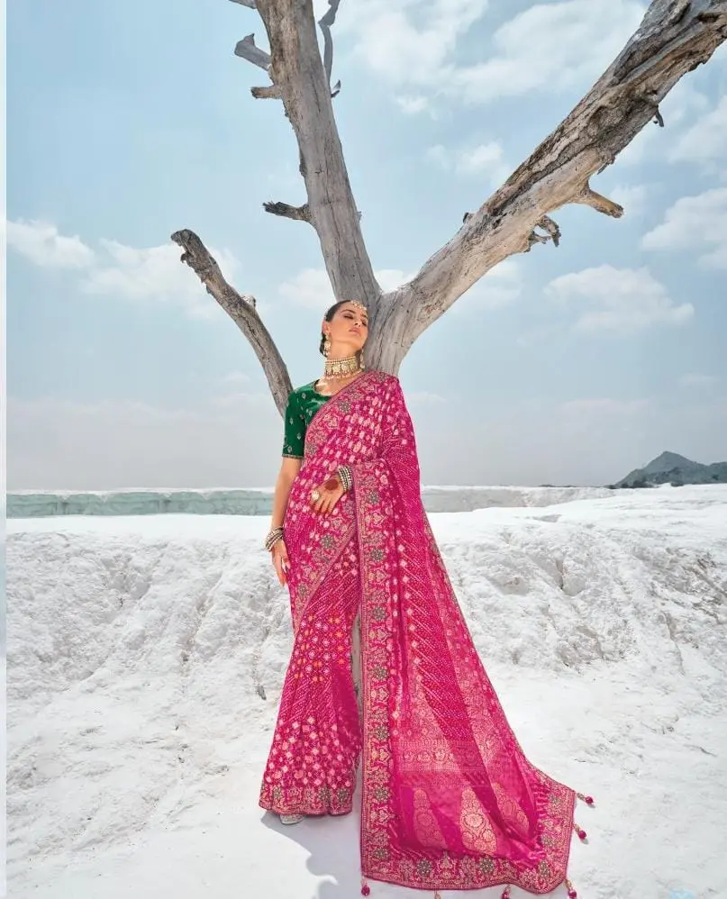 Pure Georgette Bandhani Patola Collection (Pink)