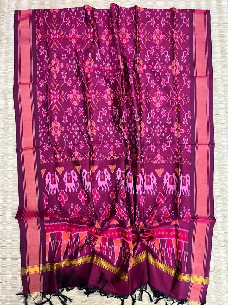 Silk Ikkat Dupattas (Rani Pink)