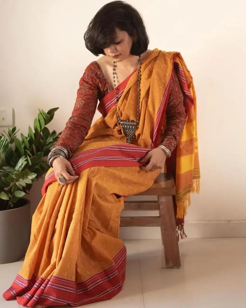 Classic Ilkal Cotton Sarees (Warm Orange)