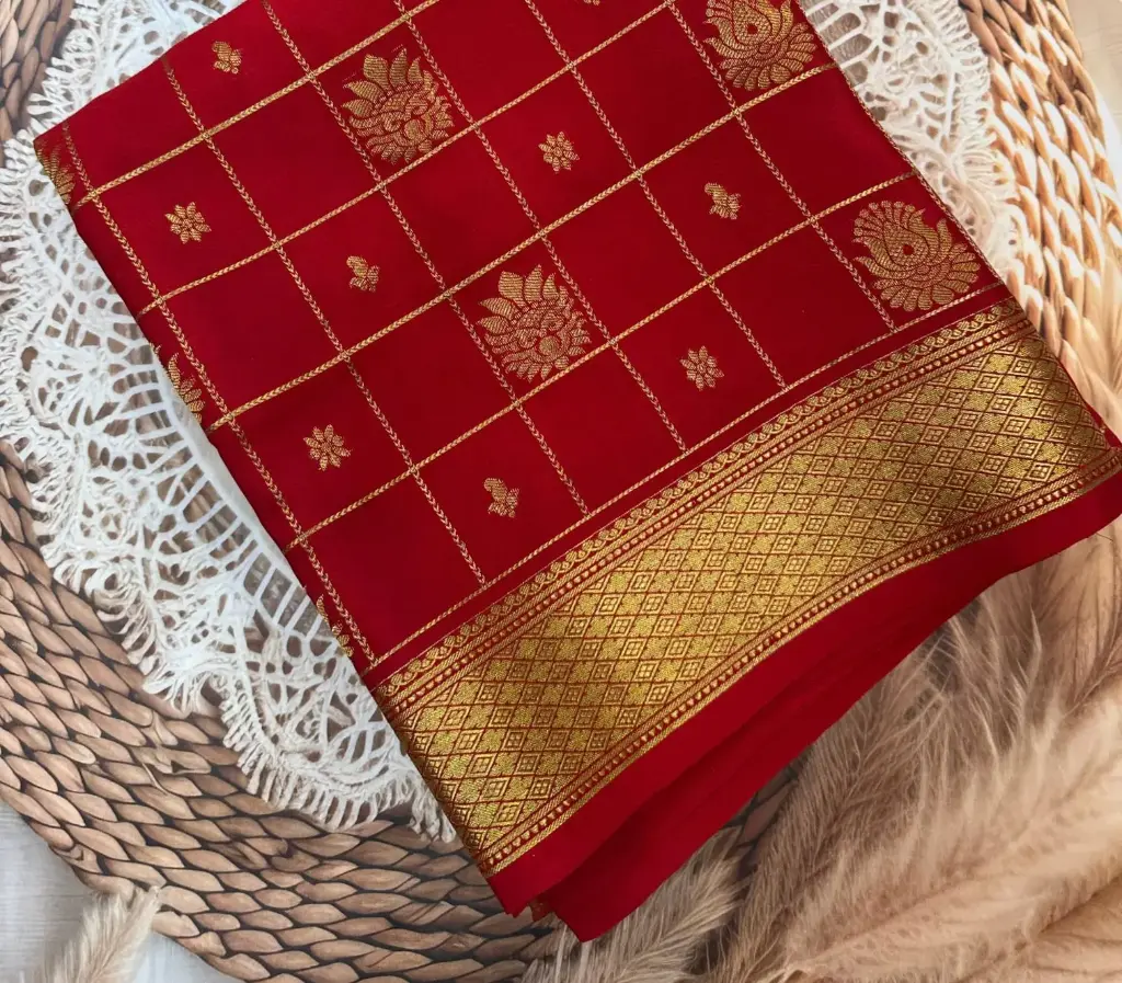 Pure Mysore Silk - Traditional Buttas (Red)