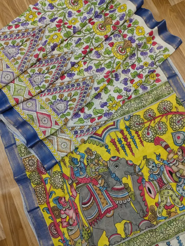 Exquisite Handpainted Pen Kalamkari Saree