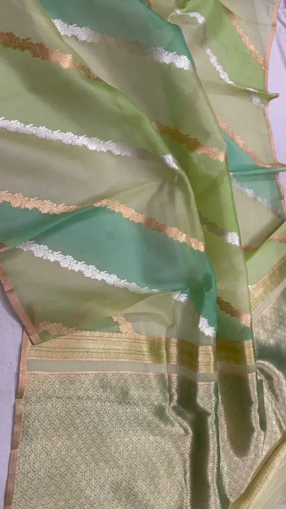 Rangkat Kora Silk Banarasi Saree (Shades of Green)
