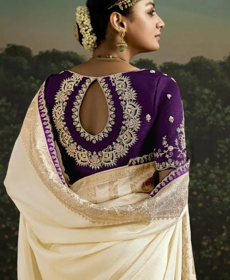 Embroidered Designer Sarees (Cream)