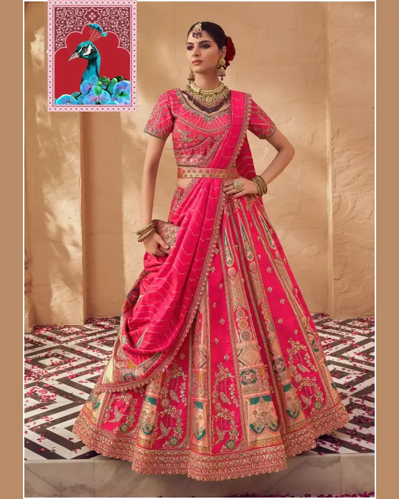 Premium Bridal Collection – Banarasi Silk Lehenga (Shocking Pink)