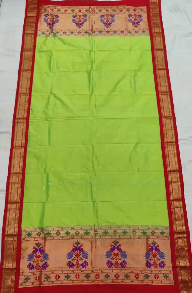 Pure Silk Kadiyal Dupatta with Paithani Border (Parrot Green)