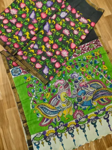 Exquisite Handpainted Pen Kalamkari Saree