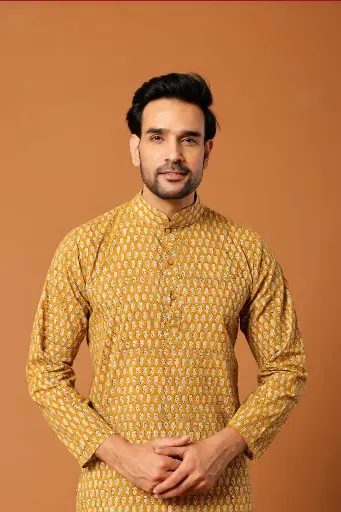 Pure Cotton Men's Long Kurta & Pajama