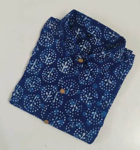 Handblock Printed Pure Cotton Men’s Shirts - Half Sleeves